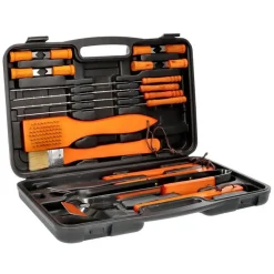SET BARBECUE 18 PEZZI CON VALIGETTA BBQ GRILL ACCIAIO INOX MANICO LEGNO 6498010