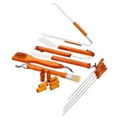 SET BARBECUE 18 PEZZI CON VALIGETTA BBQ GRILL ACCIAIO INOX MANICO LEGNO 6498010