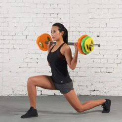 SET BILANCIERE CON DISCHI COLORATI PESI DA 20KG PER ALLENAMENTO HOME GYM FITNESS