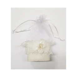 SET BOMBONIERA BOMBONIERE SACCHETTO IN ORGANZA BIANCO PIZZO FIORE PORTA CONFETTI