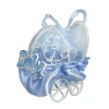SET BOMBONIERA CARROZZINO IN METALLO PORTACONFETTI NASCITA BATTESIMO BIMBO BLU