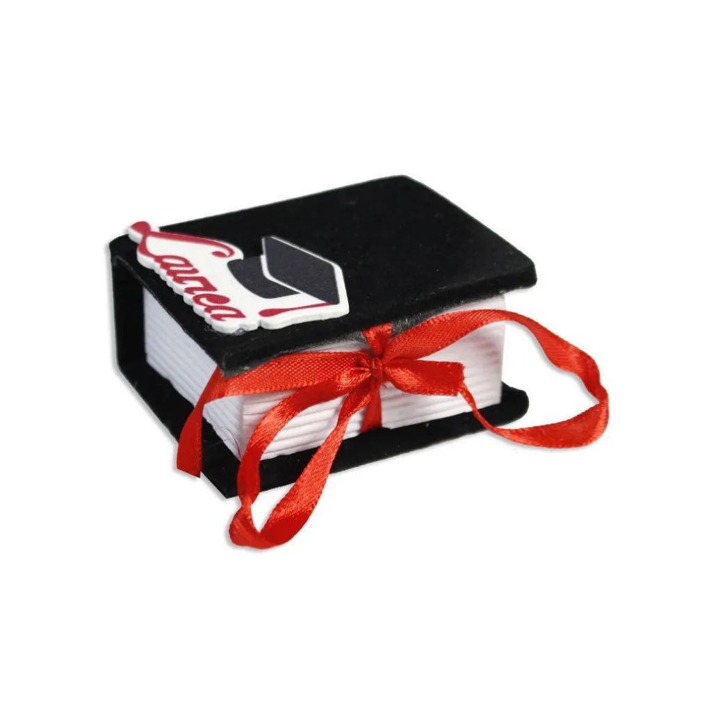 SET BOMBONIERA FESTA DI LAUREA PORTA CONFETTI CON VASSOIO A LIBRO NERO VELLUTO