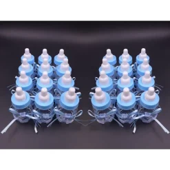 SET BOMBONIERA PORTACONFETTI PER BATTESIMO NASCITA BOTTIGLIA BIBERON AZZURRO BLU