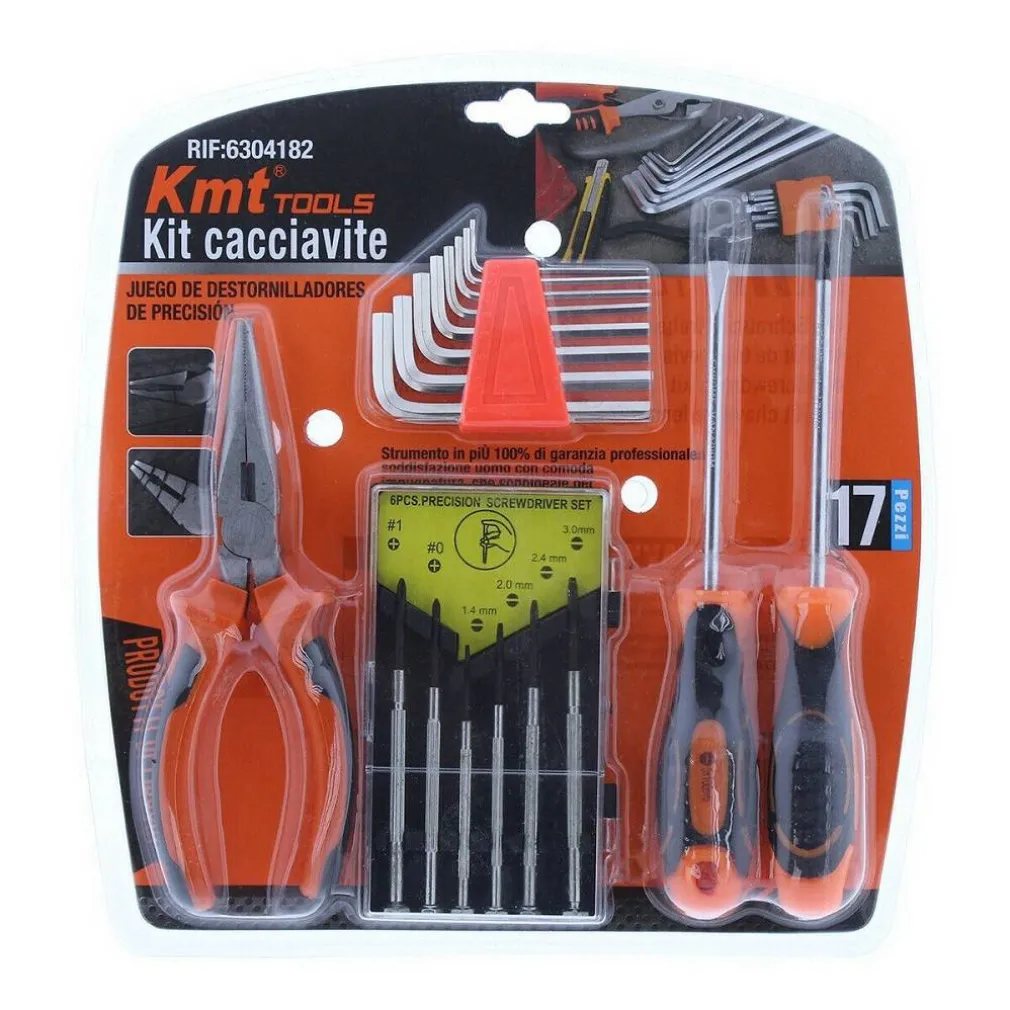 SET CACCIAVITI DI PRECISIONE 17 ACCESSORI CON PINZA GIRAVITE CHIAVINI EESAGONALI