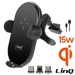 SET CARICABATTERIA WIRELESS PER AUTO 15W SMARTPHONE 3 CONNETTORI MAGNETICI JJT963