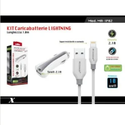 SET CARICATORE CARICABATTERIE RICARICA AUTO CAVO DATI LIGHTNING 1MT MA-IP02 MAXTECH