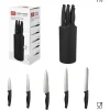 SET CEPPO 5 PEZZI COLTELLI COLTELLO NERO DESIGN ELEGANTE UTENSILI DA CUCINA