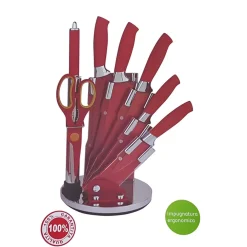 SET COLTELLI CON CEPPO 8 PEZZI ROYALTY LINE ACCIAIO RIVESTITO ROSSO ESPOSITORE