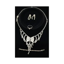 SET COMPLETO PARURE COLLANA FIOCCO ORECCHINI BRACCIALE ANELLO STRASS BIGIOTTERIA