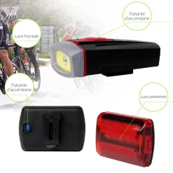 SET DI LUCI LED A BATTERIA ANTERIORE POSTERIORE BICI ATTACCO UNIVERSALE DT-2181