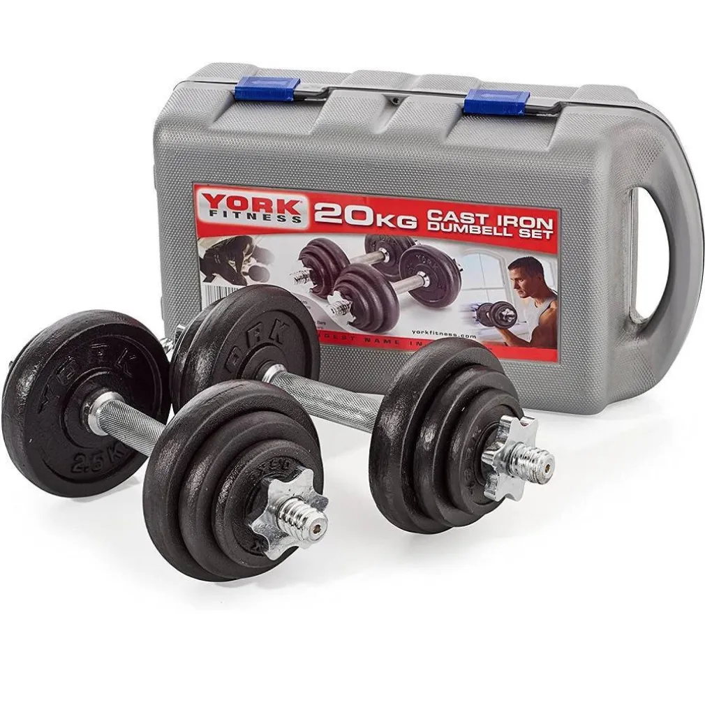SET DI MANUBRI IN GHISA YORK FITNESS 20KG FORATURA 2,54CM ALLENAMENTO PALESTRA