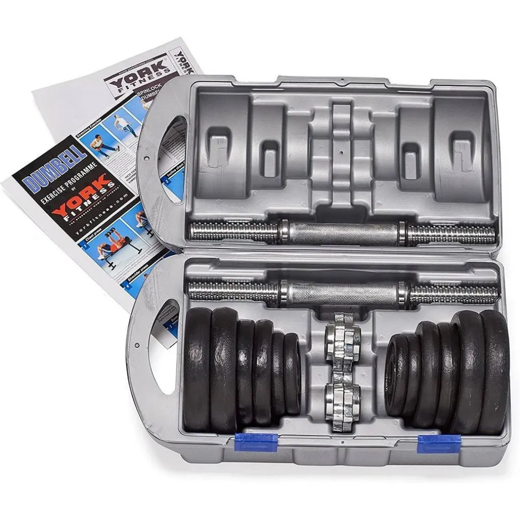 SET DI MANUBRI IN GHISA YORK FITNESS 20KG FORATURA 2,54CM ALLENAMENTO PALESTRA