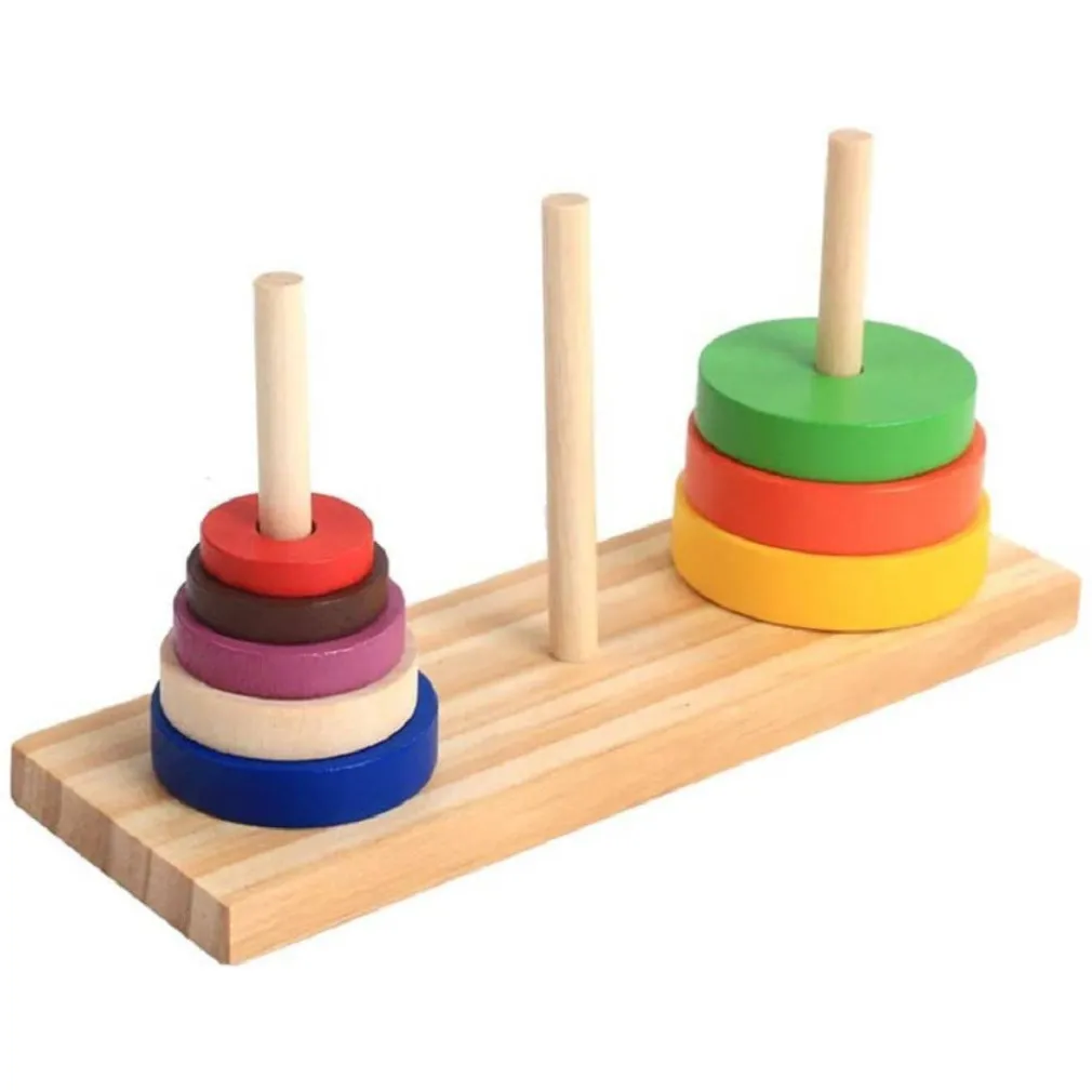 SET DI PUZZLE LEGNO ANELLO COLORATO TORRE GIOCATTOLI EDUCATIVI SVILUPPO BAMBINI
