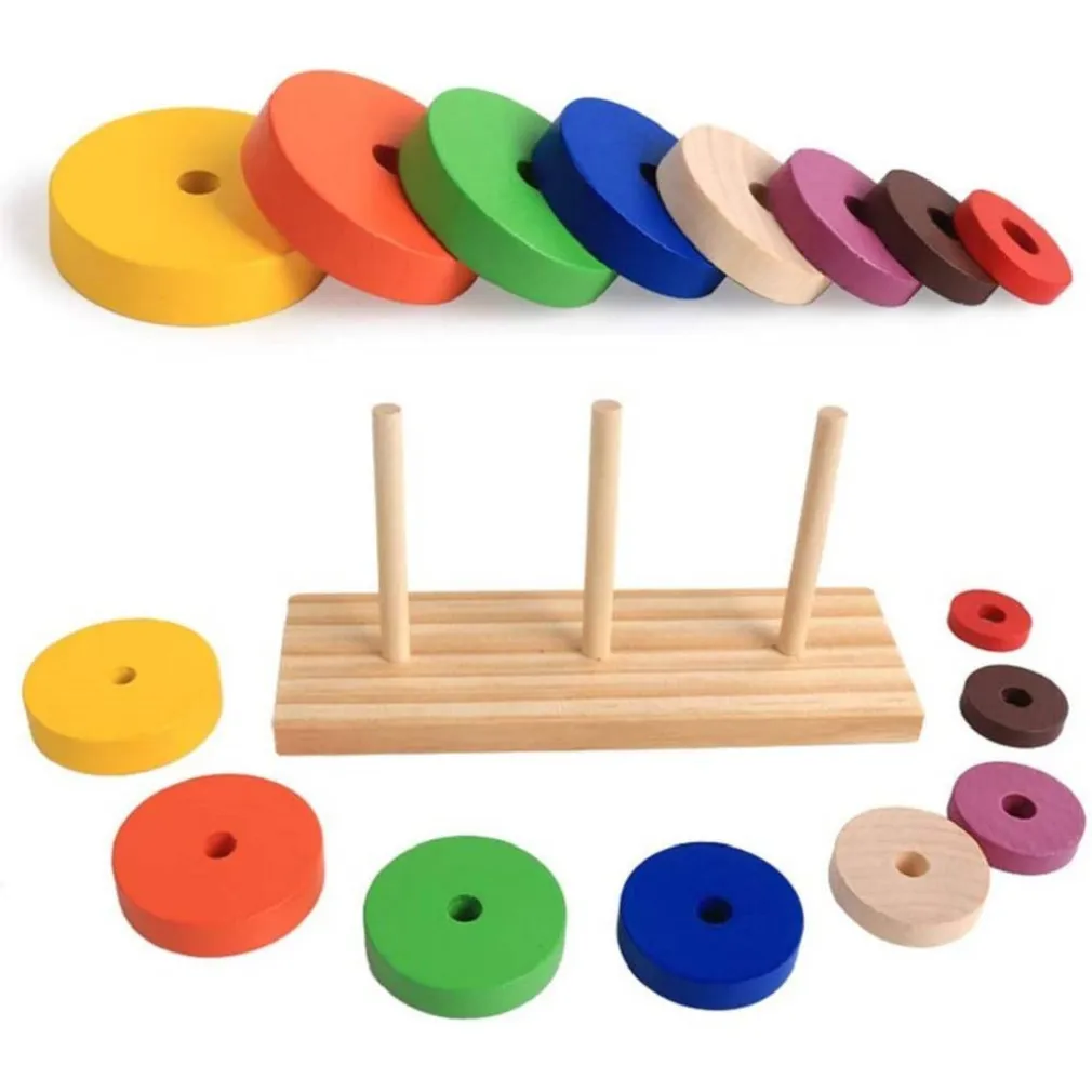 SET DI PUZZLE LEGNO ANELLO COLORATO TORRE GIOCATTOLI EDUCATIVI SVILUPPO BAMBINI