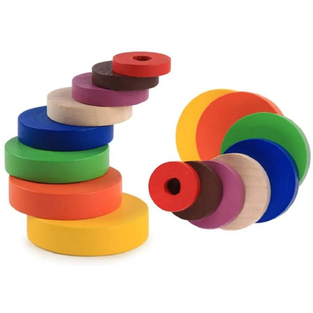 SET DI PUZZLE LEGNO ANELLO COLORATO TORRE GIOCATTOLI EDUCATIVI SVILUPPO BAMBINI
