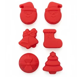 SET DI STAMPINI IN SILICONE PER BISCOTTI DOLCI 6 FORMINE ROSSE CON VARI SOGGETTI NATALIZI