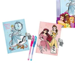 SET DIARI SEGRETI PRINCIPESSE DISNEY LUCCHETTO CHIAVI PENNE GLITTERATE COLORATE