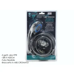 SET DOCCIA DOCCETTA MULTIGETTO 3 GETTI CON SUPPORTO MURO TUBO FLESSIBILE 1.5MT UNIVERSALE