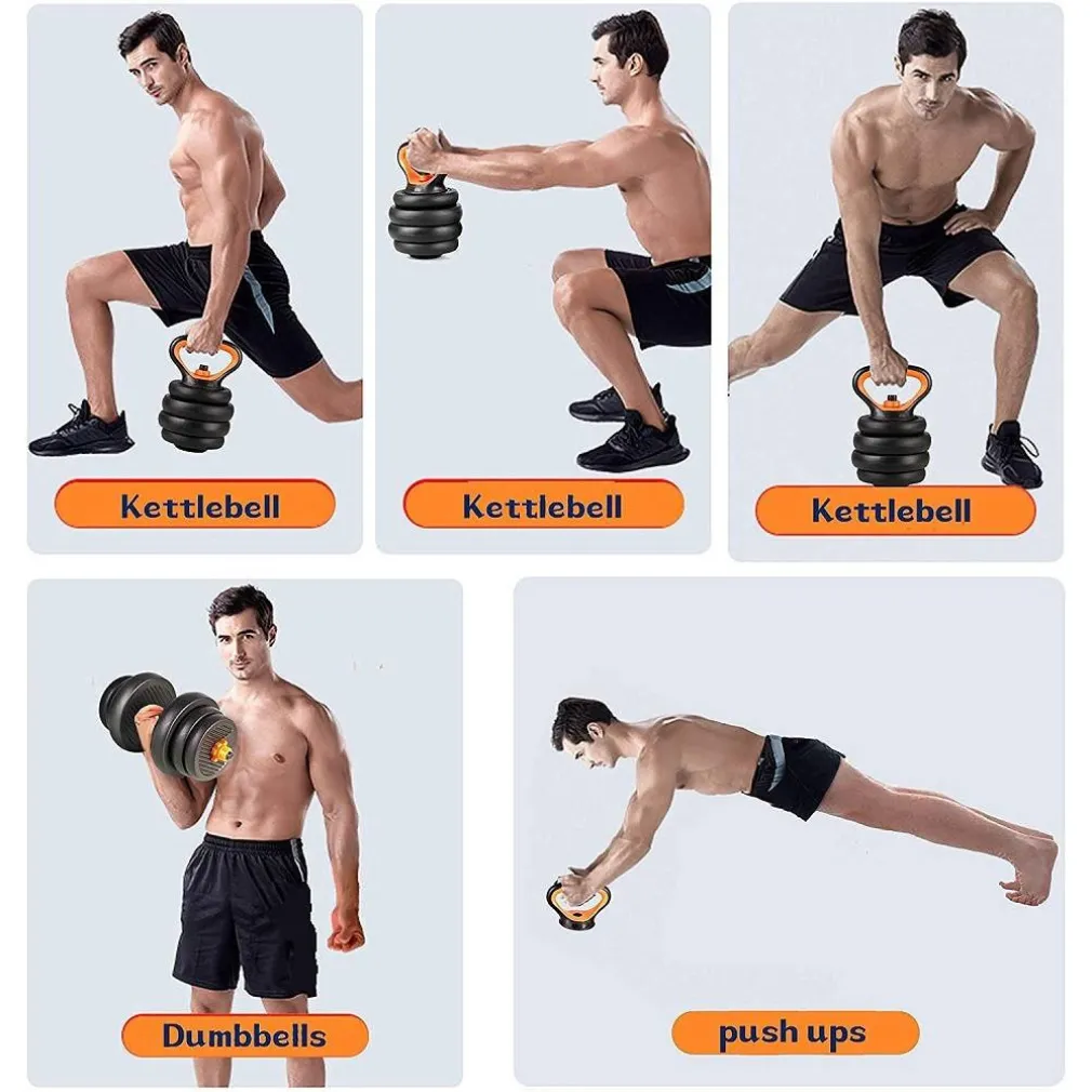 SET 6IN1 MULTIFUNZIONE PESO 40 KG MANUBRI CON BILANCIERE E KETTLEBELL COMPONIBILE