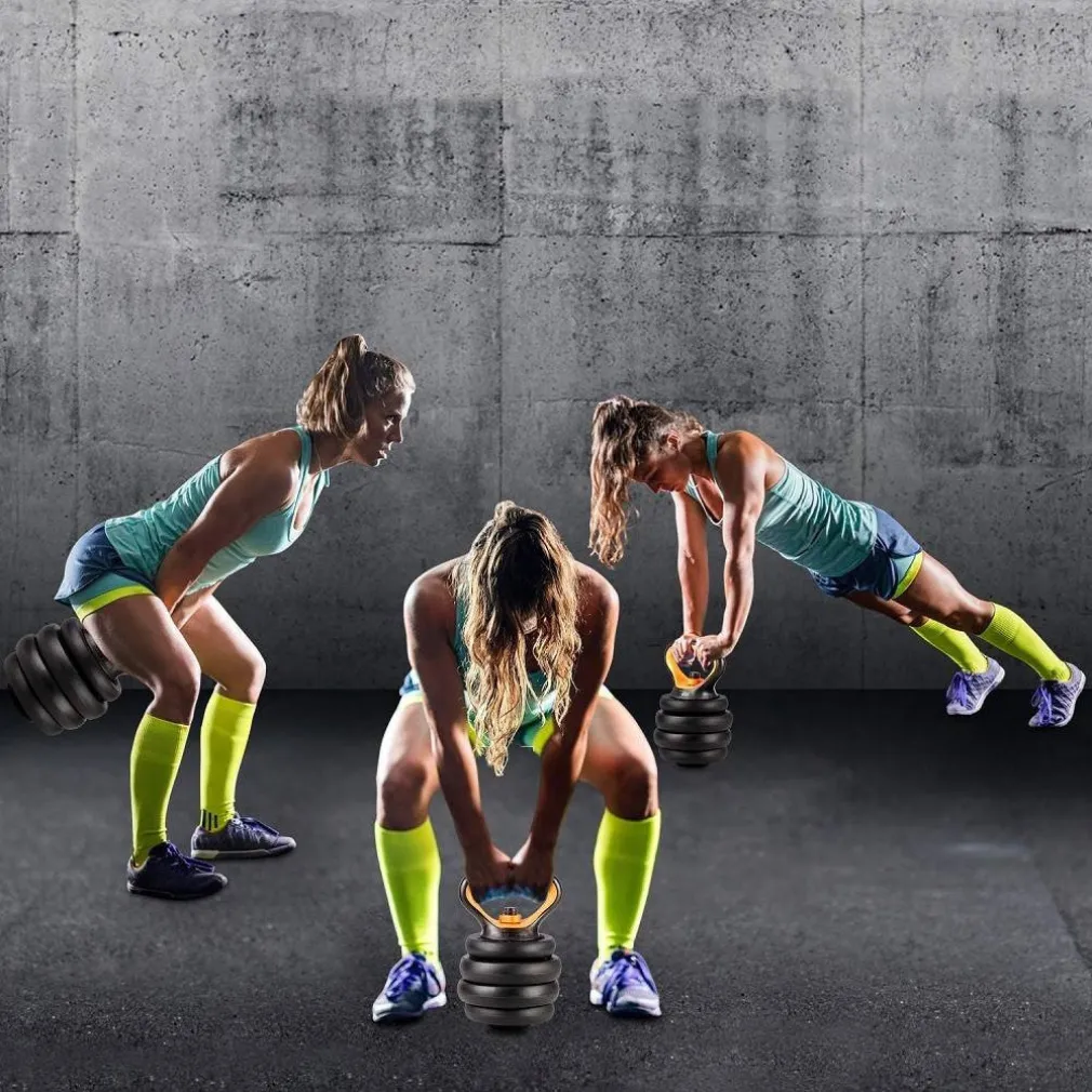 SET 6IN1 MULTIFUNZIONE PESO 40 KG MANUBRI CON BILANCIERE E KETTLEBELL COMPONIBILE