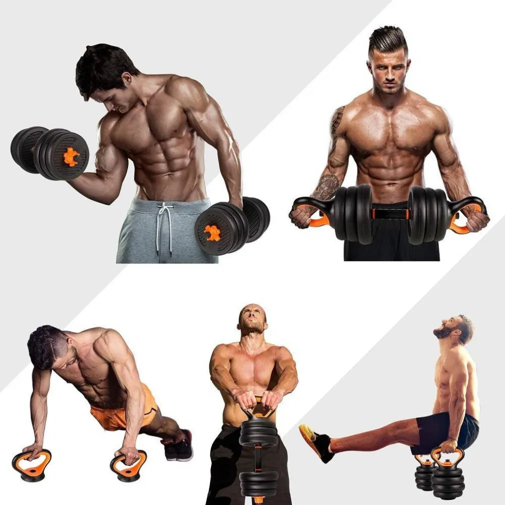 SET 6IN1 MULTIFUNZIONE PESO 40 KG MANUBRI CON BILANCIERE E KETTLEBELL COMPONIBILE