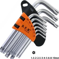 SET KIT 9 CHIAVINI TORX FORATI T10-T50 ANGOLATE STELLA BRUGOLA CHROMO VANADIO