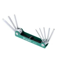 SET KIT CHIAVINI TORX 8IN1FORATI TASCABILI PIEGHEVOLE T 10 15 20 25 27 30 40 45