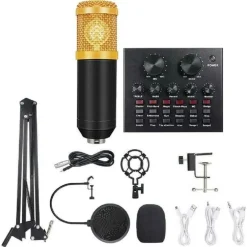 SET MICROFONO CON MIX SCHEDE AUDIO FILTRO ANTI-POP SUPPORTO GIREVOLE STUDIO MIC8