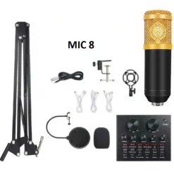 SET MICROFONO CON MIX SCHEDE AUDIO FILTRO ANTI-POP SUPPORTO GIREVOLE STUDIO MIC8