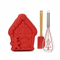 SET PASTICCERIA NATALIZIO DA 3 PEZZI CON STAMPO IN SILICONE FRUSTA IN ACCIAIO SPATOLA