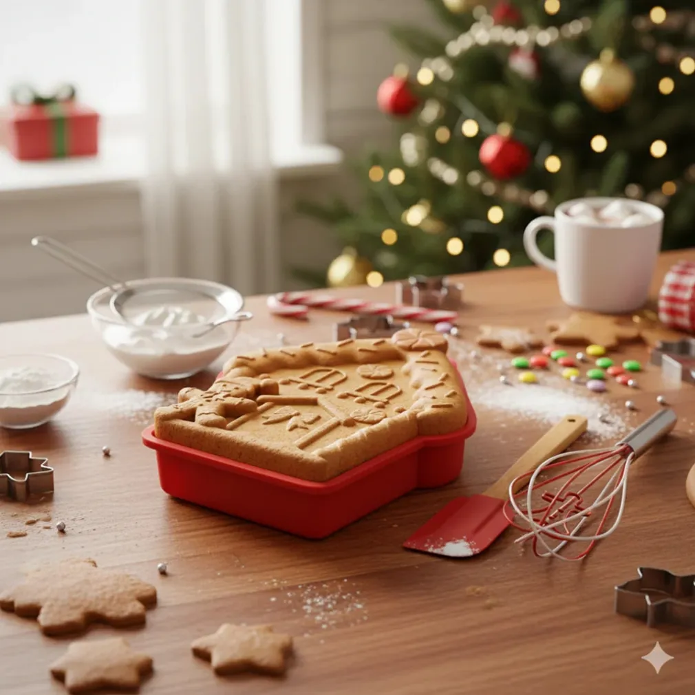 SET PASTICCERIA NATALIZIO DA 3 PEZZI CON STAMPO IN SILICONE FRUSTA IN ACCIAIO SPATOLA