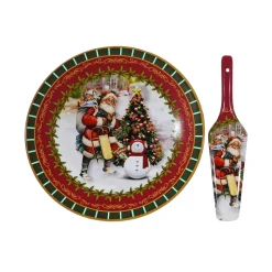 SET PIATTO ROTONDO + PALETTA COORDINATA DI NATALE IN CERAMICA DECORATIVA Ø27CM 4 MODELLI