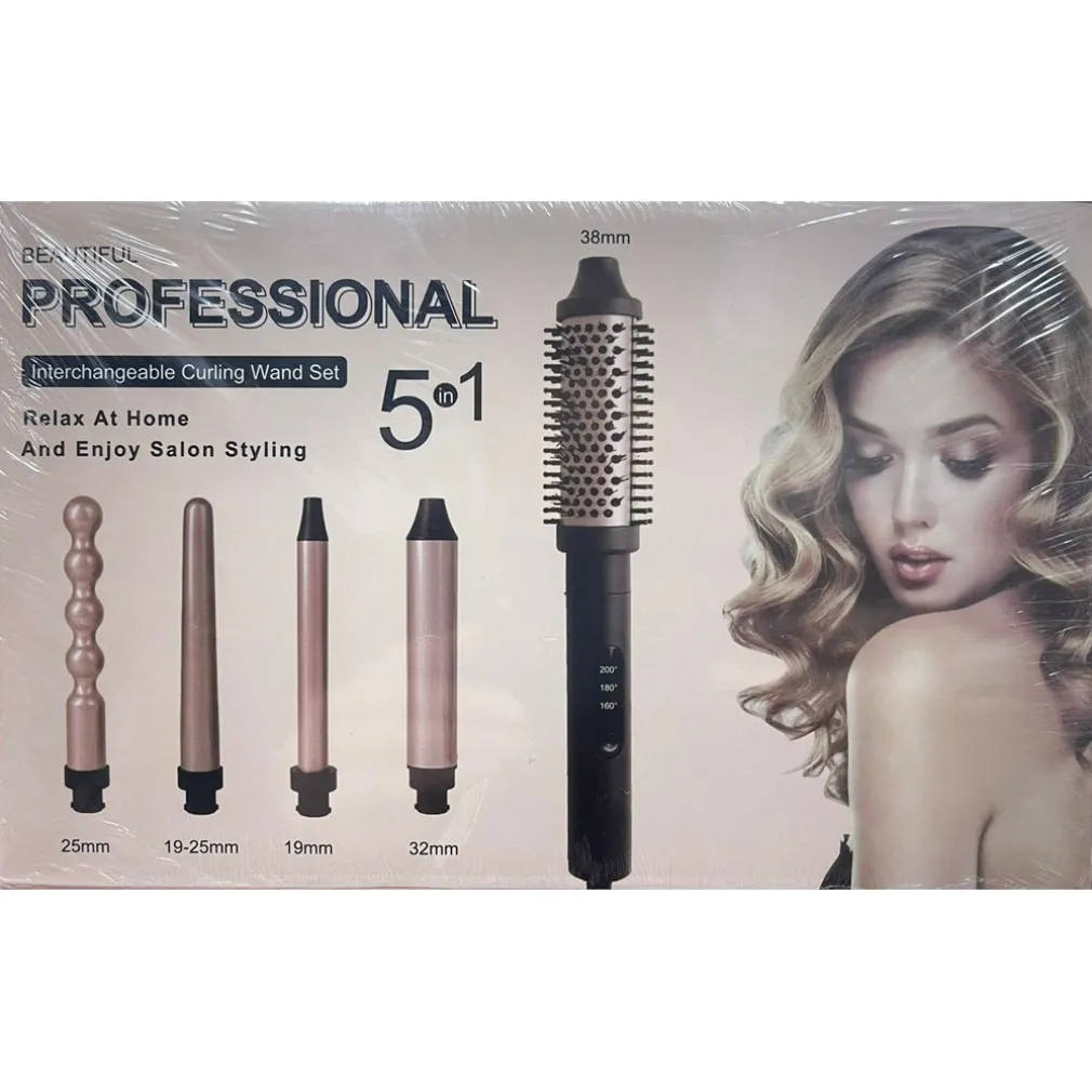 SET PROFESSIONALE 5IN1 ARRICCIACAPELLI SPAZZOLA RICCI ACCESSORI INTERCAMBIABILI STYLING