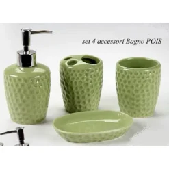 SET 4PZ ACCESSORI BAGNO DOSATORE PORTA SAPONE SPAZZOLINO IN CERAMICA POIS 616280