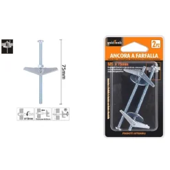 SET 2PZ ANCORA A FARFALLA IN ACCIAIO CON DADO E RONDELLA TASSELLO M5X75 MM 57226