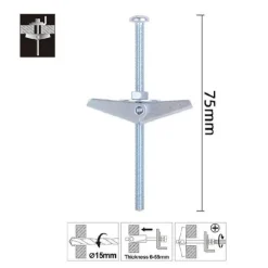 SET 2PZ ANCORA A FARFALLA IN ACCIAIO CON DADO E RONDELLA TASSELLO M5X75 MM 57226
