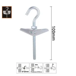 SET 2PZ ANCORA A FARFALLA CON GANCIO IN ACCIAIO CON DADO RONDELLA M4X100MM 57228
