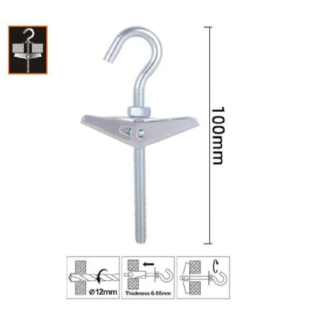 SET 2PZ ANCORA A FARFALLA CON GANCIO IN ACCIAIO CON DADO RONDELLA M4X100MM 57228