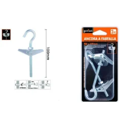 SET 2PZ ANCORA A FARFALLA CON GANCIO ACCIAIO CON DADO RONDELLA M6 X 100 MM 57230