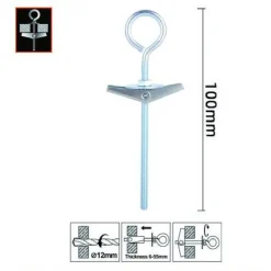 SET 2PZ ANCORA FARFALLA CON OCCHIOLO CHIUSO ACCIAIO DADO RONDELLA M4X100MM 57232