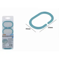 SET 12PZ ANELLI GANCI PER TENDA DA DOCCIA BOX BAGNO IN PLASTICA PP AZZURRO 87245