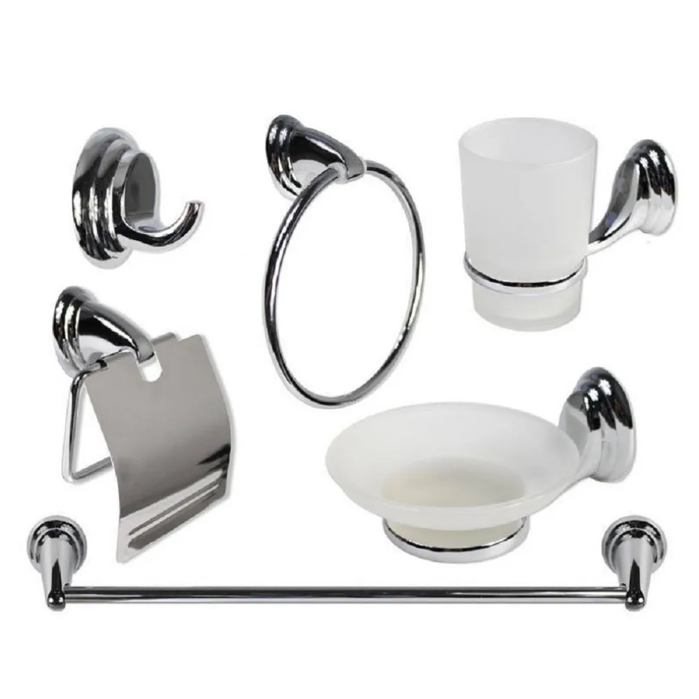 SET 6PZ BAGNO ACCIAIO CROMATO VETRO SATINATO ARREDO CASA SAPONE SPAZZOLINI 69985