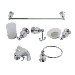 SET 6PZ BAGNO ACCIAIO VETRO TRASPARENTE INTAGLIATO SATINATO 52435 PORTAROTOLO SAPONE