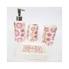 SET 4PZ BAGNO FIORI ROSA FLOREALE CERAMICA DISPENSER SAPONE PORTA SAPONETTA BICCHIERE SPAZZOLINI