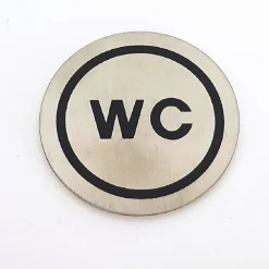 SET 2PZ CARTELLI CARTELLO TONDO ADESIVO METALLO SCRITTA WC PORTA BAGNO TARGA 6.5CM