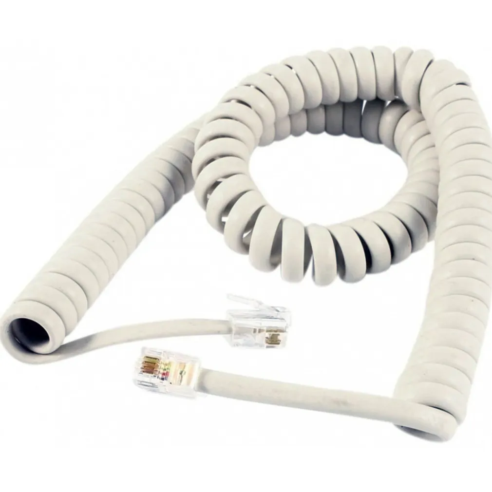SET 2PZ. CAVI TELEFONICO SPIRALATO 3MT SPIRALE BEIGE RJ9 4P4C CORNETTA TELEFONO