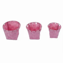 SET 3PZ CESTINI ROTONDI PORTAOGGETTI IN TESSUTO ROSA PER BAGNO CASA CUCINA 79047