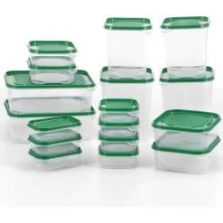 SET 17PZ CONTENITORI PER ALIMENTI CON COPERCHIO IMPILABILI TRASPARENTI MICROONDE