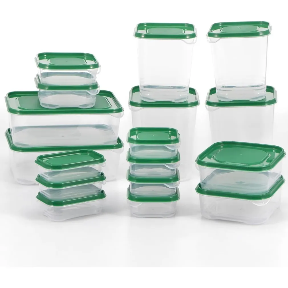 SET 17PZ CONTENITORI PER ALIMENTI CON COPERCHIO IMPILABILI TRASPARENTI MICROONDE