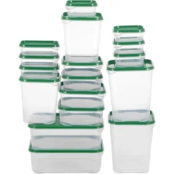 SET 17PZ CONTENITORI PER ALIMENTI CON COPERCHIO IMPILABILI TRASPARENTI MICROONDE